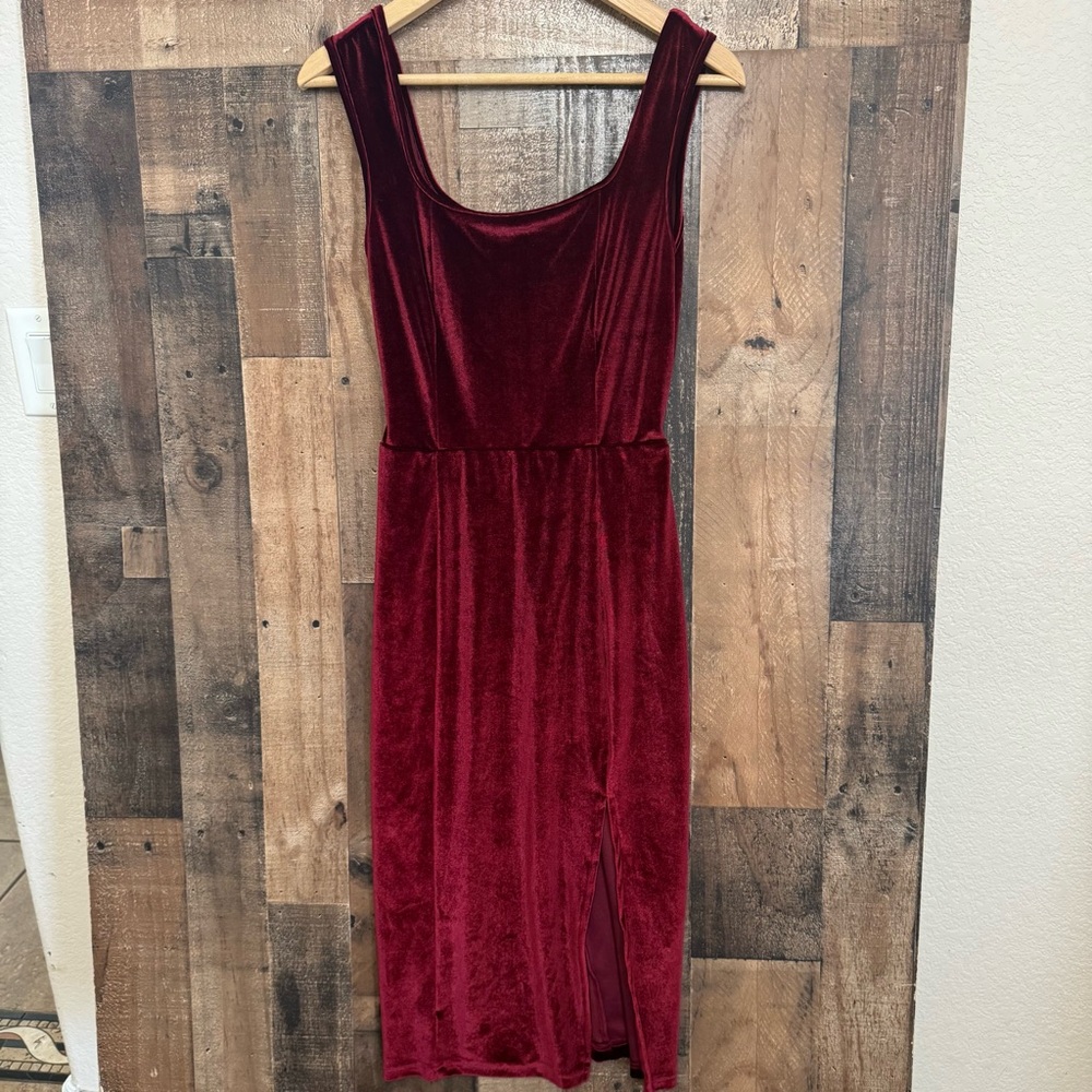 Shein Burgundy Velvet Dress Sleeveless Midi Tank Style